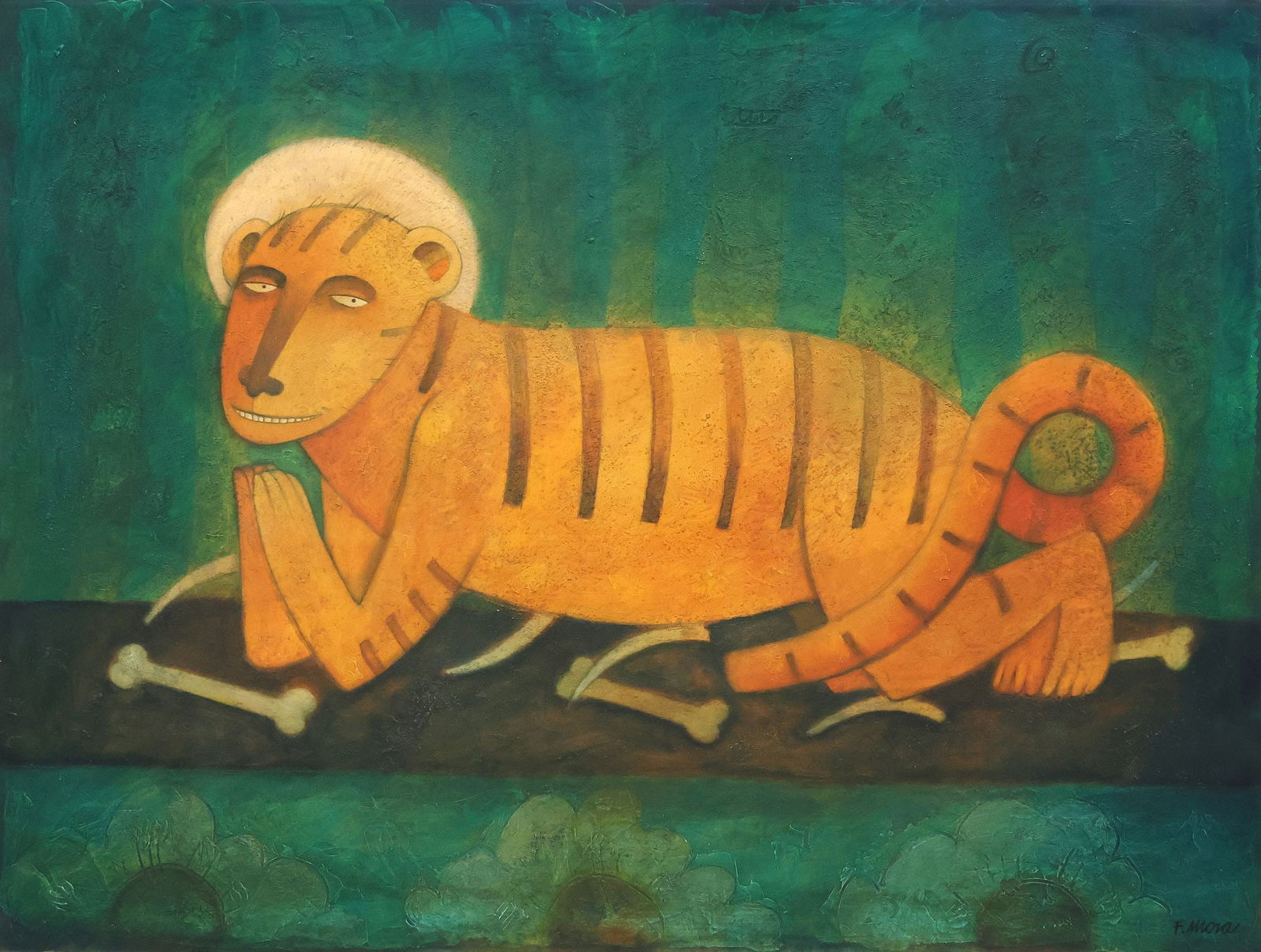 FRANCISCO MORA (B.1952) ILLUSTRATION ART MIXED MEDIA PAINTING TIGER (1 of 4)