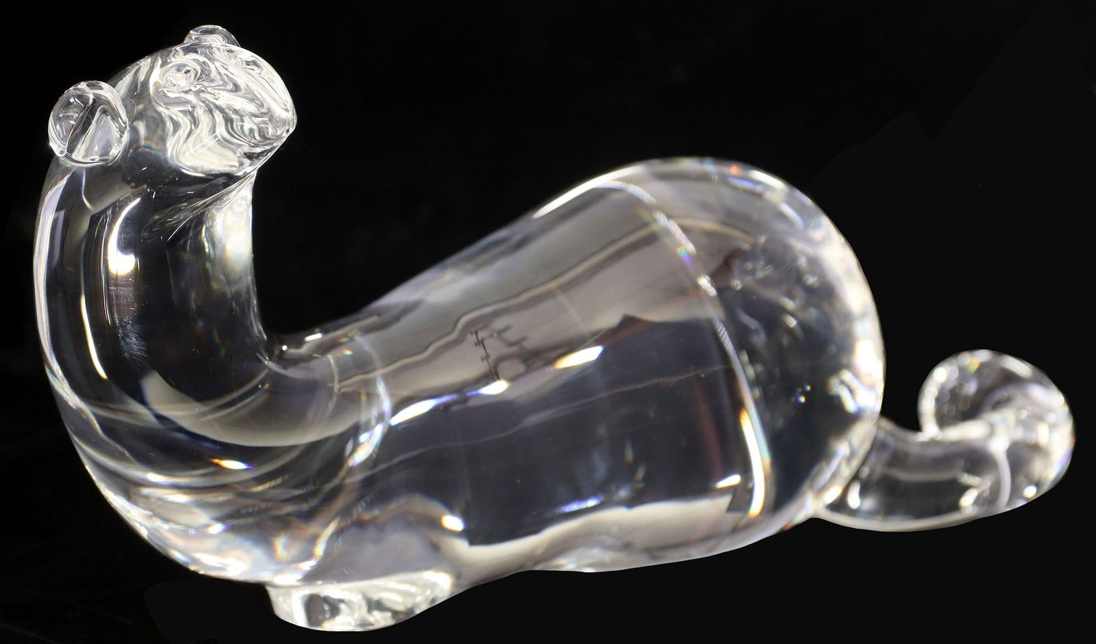 STEUBEN LLOYD ATKINS COLORLESS ART GLASS MINK FIGURE WITH DIAMOND EYES (1 of 5)