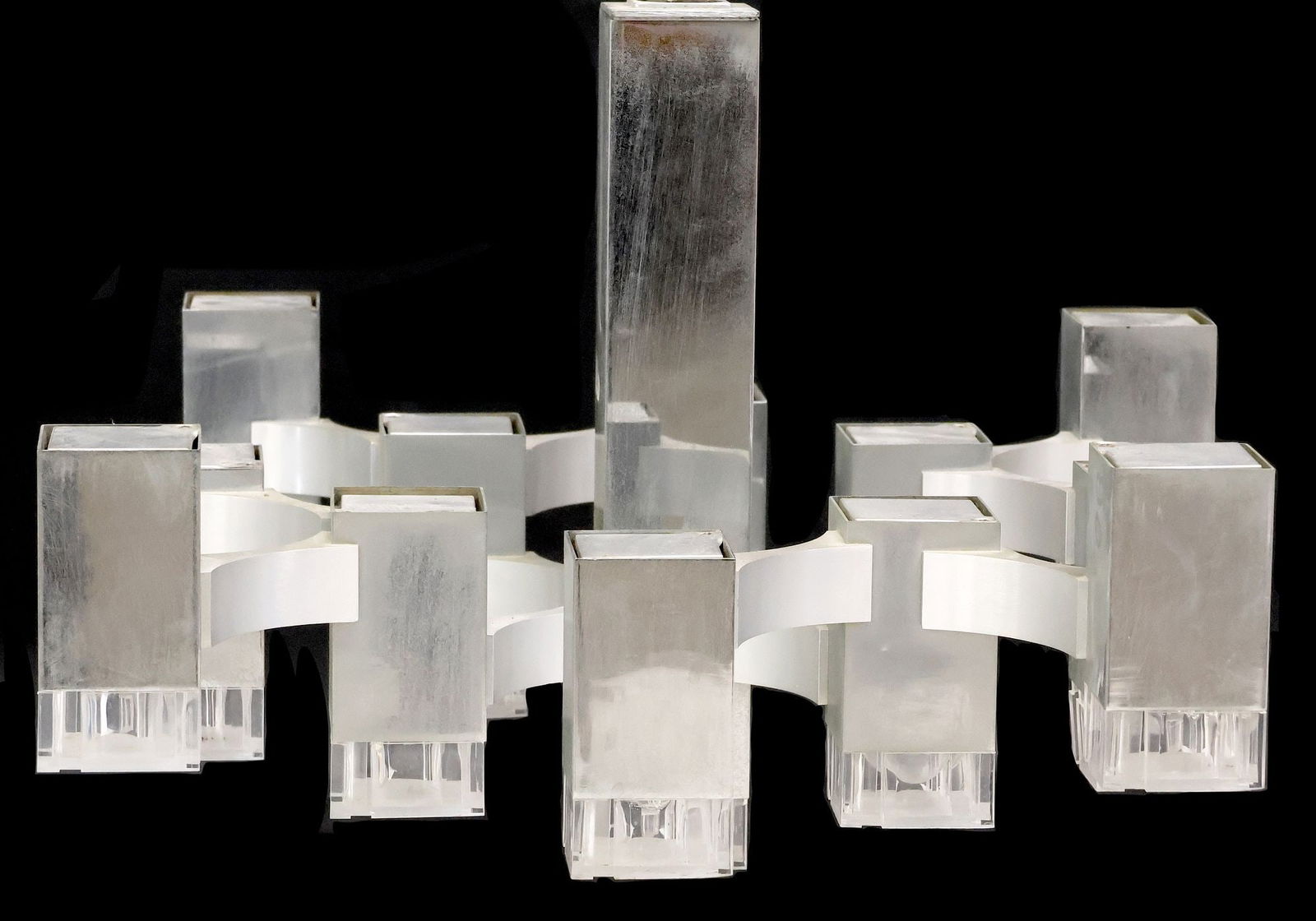 GAETANO SCIOLARI CHROMED STEEL & ALUMINUM 13-LT 'CUBIC' CHANDELIER (1 of 5)