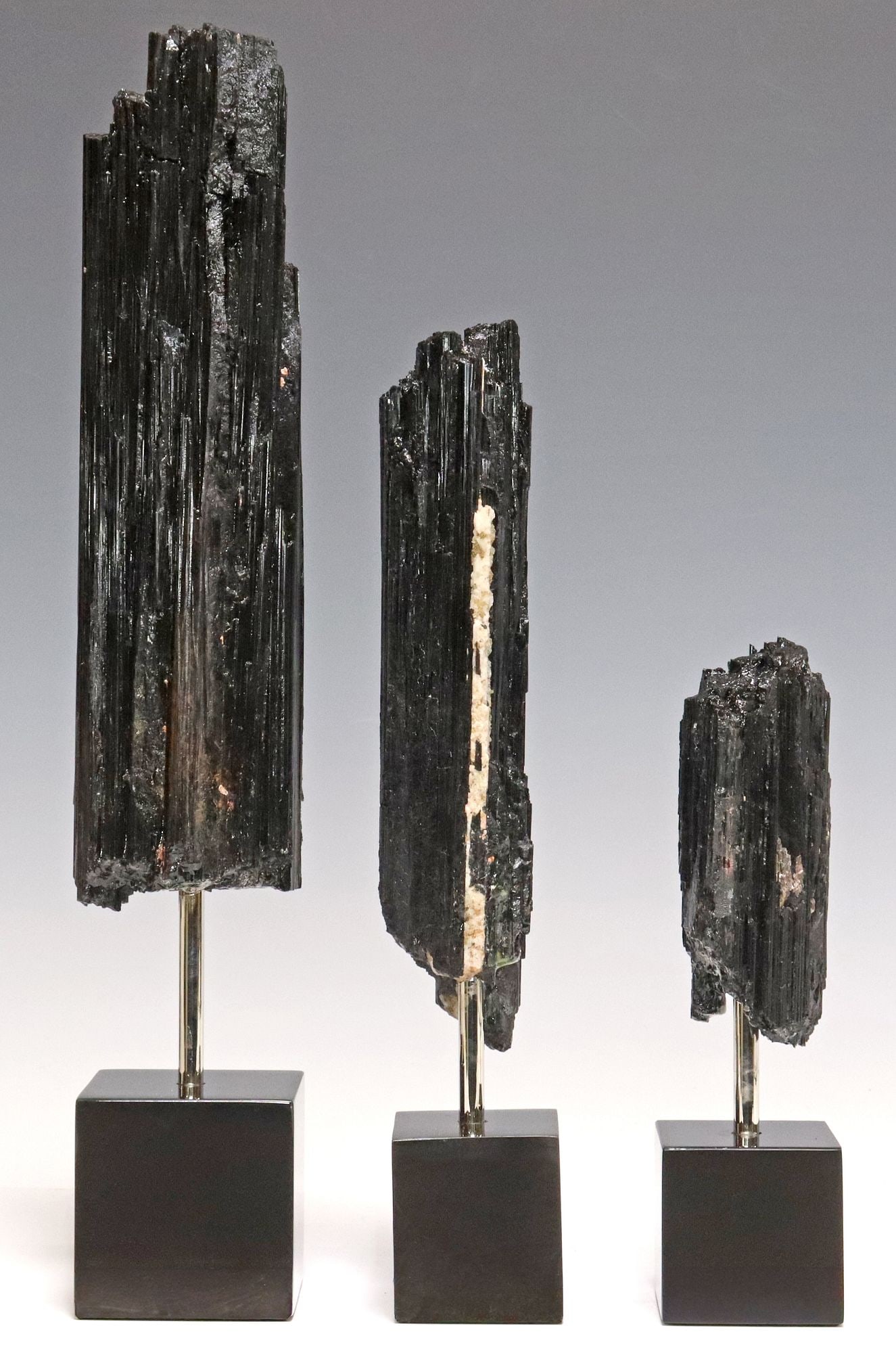 (3) GEOLOGICAL BLACK TOURMALINE SPECIMEN ON MARBLE BASE (1 of 3)