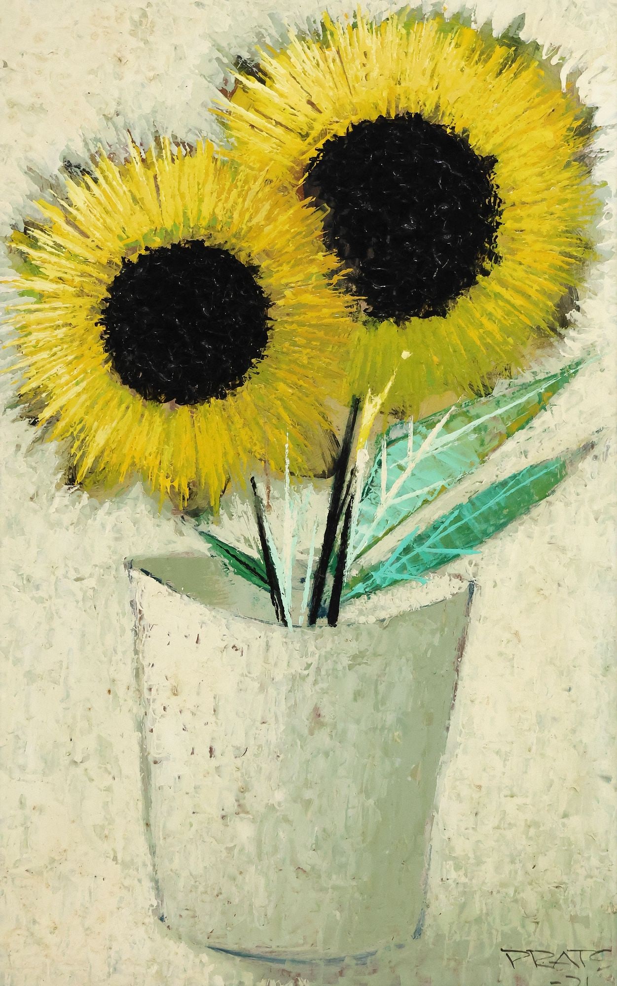 RAMON PRATS (1928-2003) OIL PAINTING, STILL LIFE WITH SUNFLOWERS, 1971 (1 of 4)
