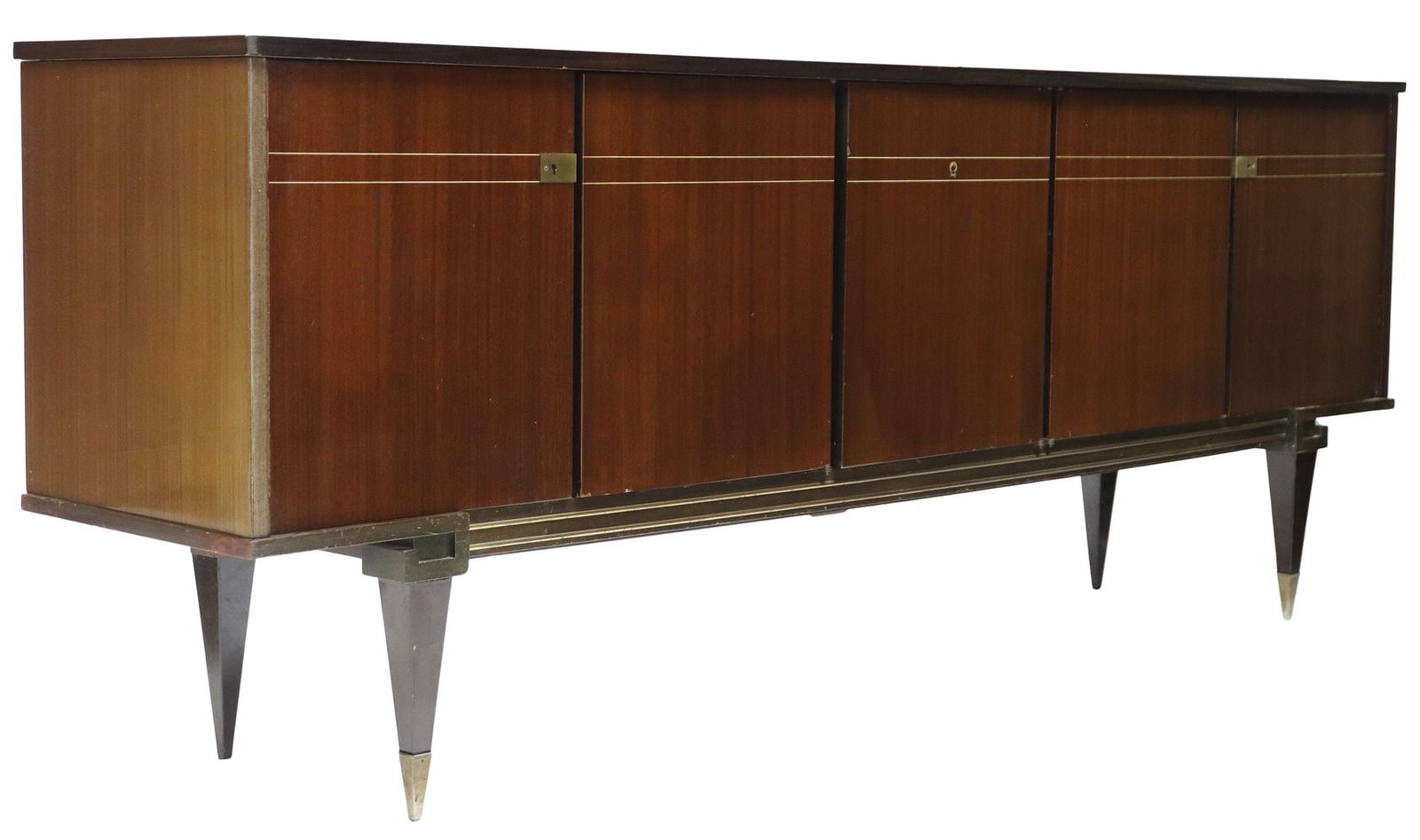 FRENCH MID-CENTURY MODERN LACQUERED MAHOGANY SIDEBOARD, 97"L (1 of 5)