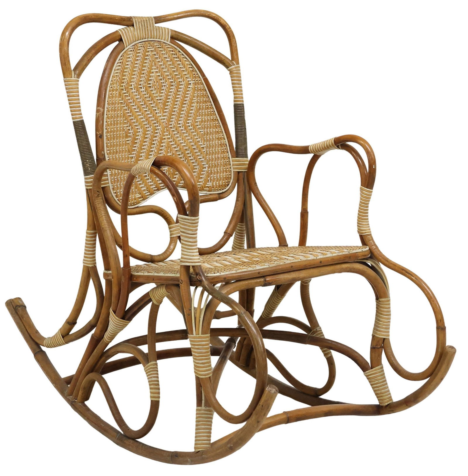ITALIAN BAMBOO & WOVEN RATTAN ROCKING CHAIR (1 of 3)