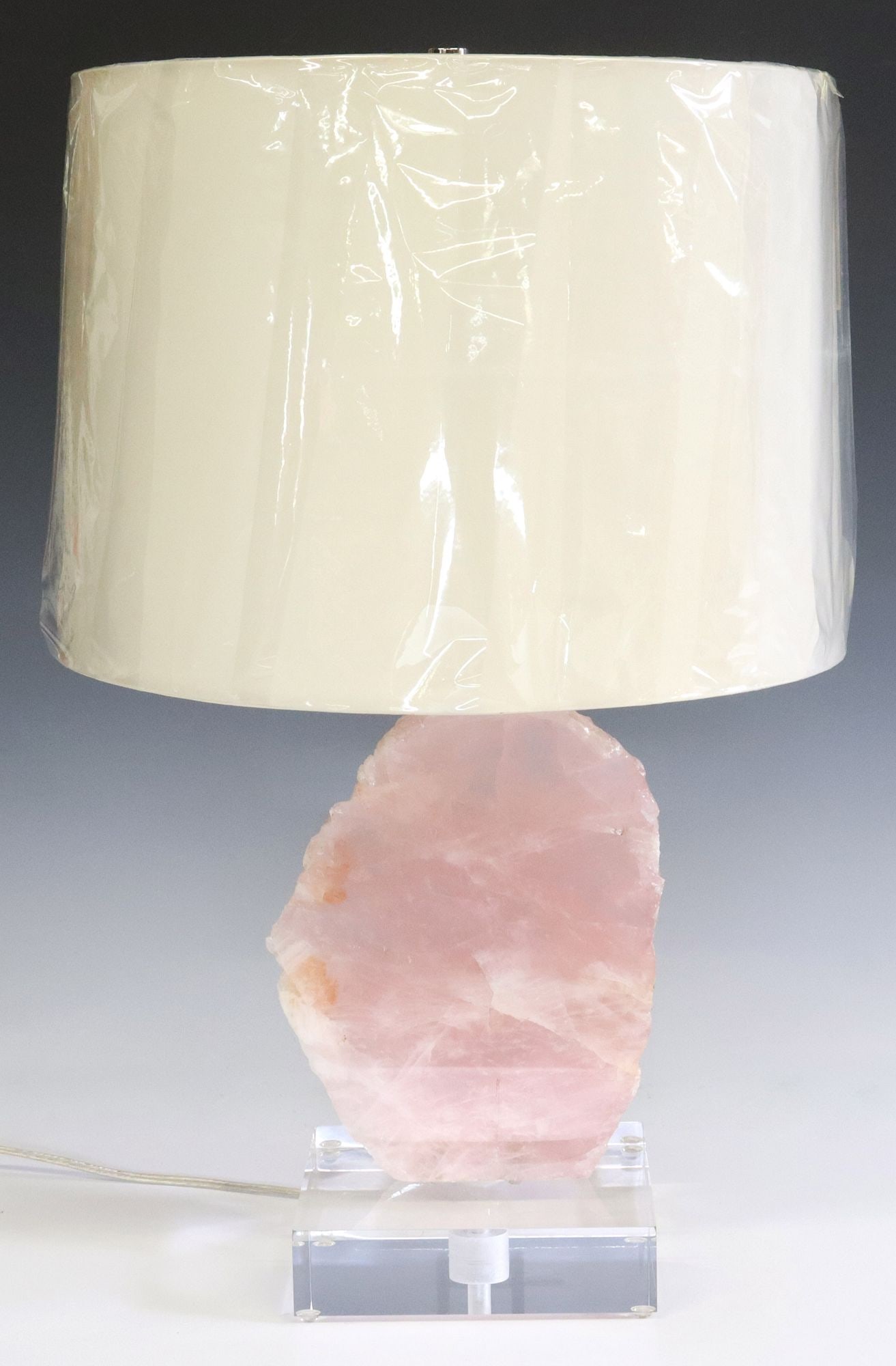GEOLOGICAL ROSE QUARTZ 1-LIGHT TABLE LAMP ON CLEAR ACRYLIC BASE (1 of 5)