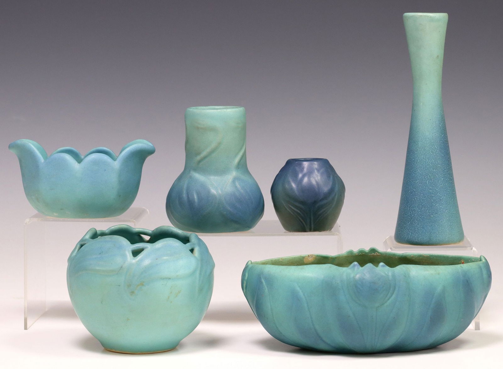 (7) VAN BRIGGLE MING TURQUOISE-GLAZED ART POTTERY VASES & BOWLS (1 of 12)