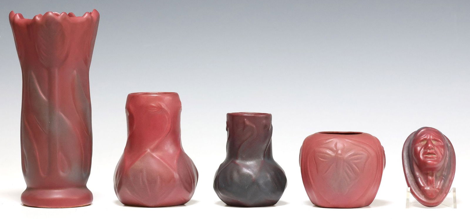 (5) VAN BRIGGLE MULBERRY-GLAZED ART POTTERY VASES & PLAQUE (1 of 10)