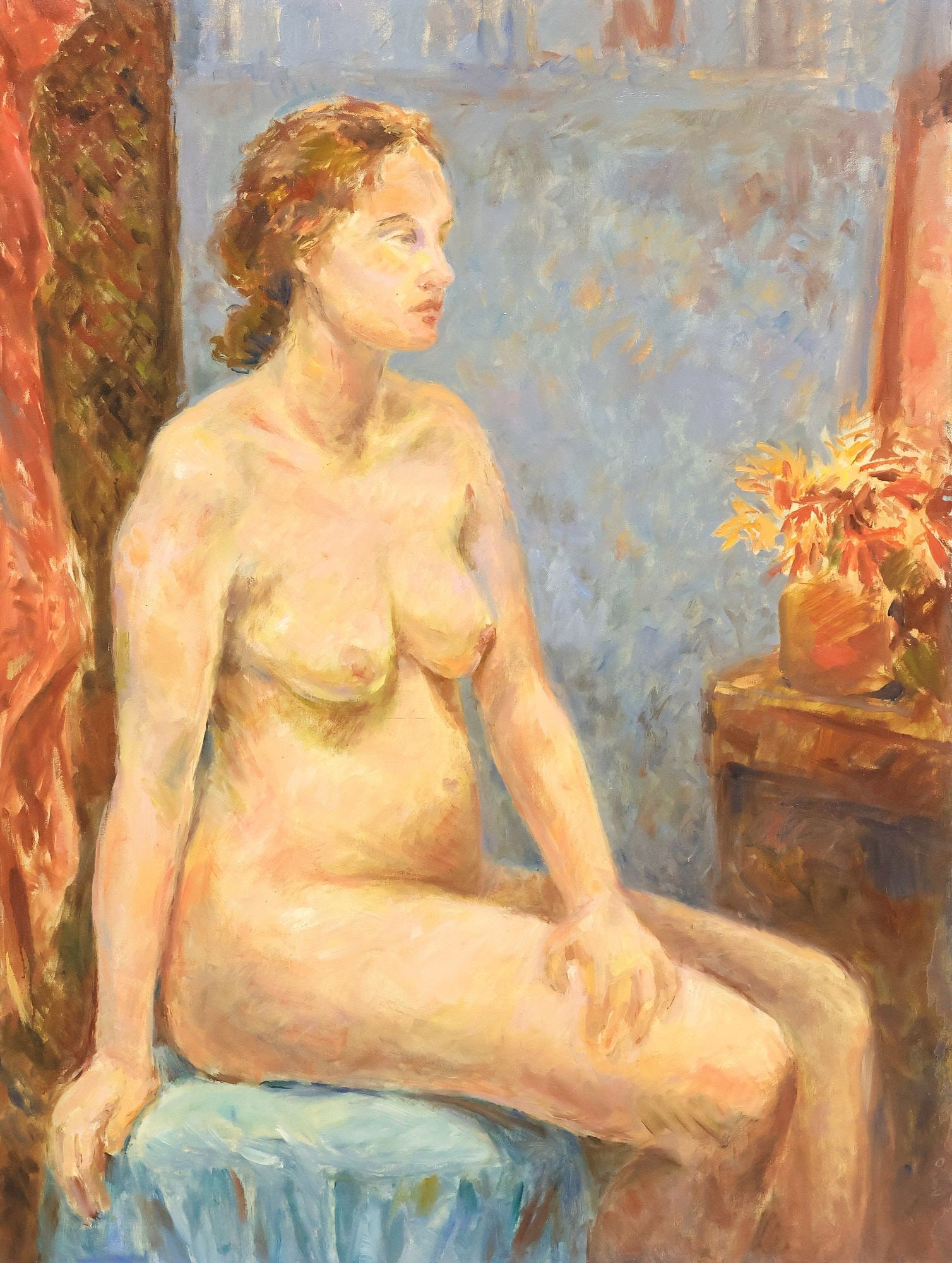 M.E. SCHLEIER PAINTING STUDY SEATED FEMALE FIGURE, 40" X 30" (1 of 4)