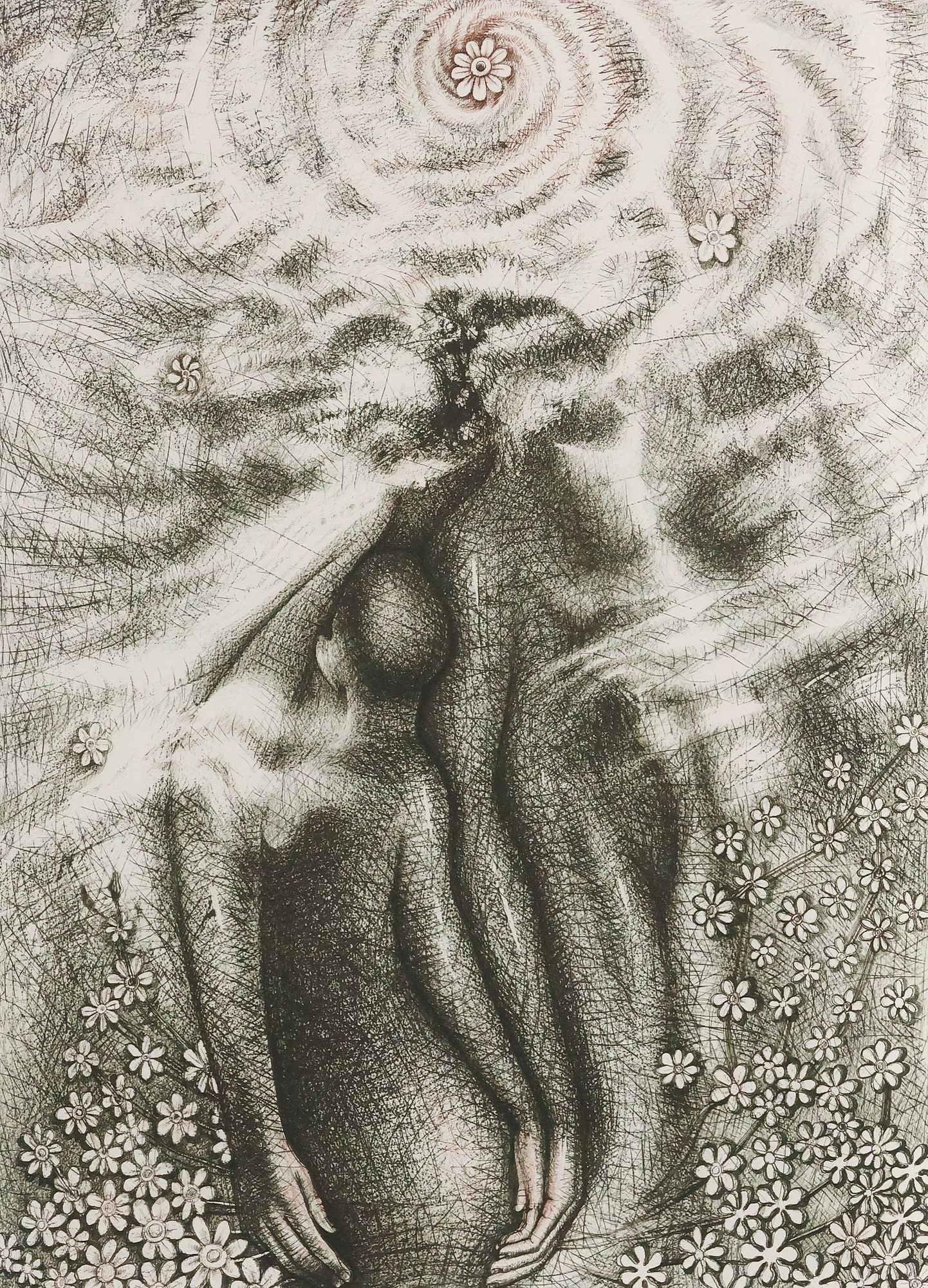 JOHN T. BIGGERS (1924-2001) LITHOGRAPH, 'METAMORPHOSIS III,' 32" X 24": Framed lithograph in colors on paper, "Metamorphosis III," pencil signed lower right John Biggers (John Thomas Biggers, American, 1924-2001), dated 1992, numbered 66/ 70, titled in pencil lo