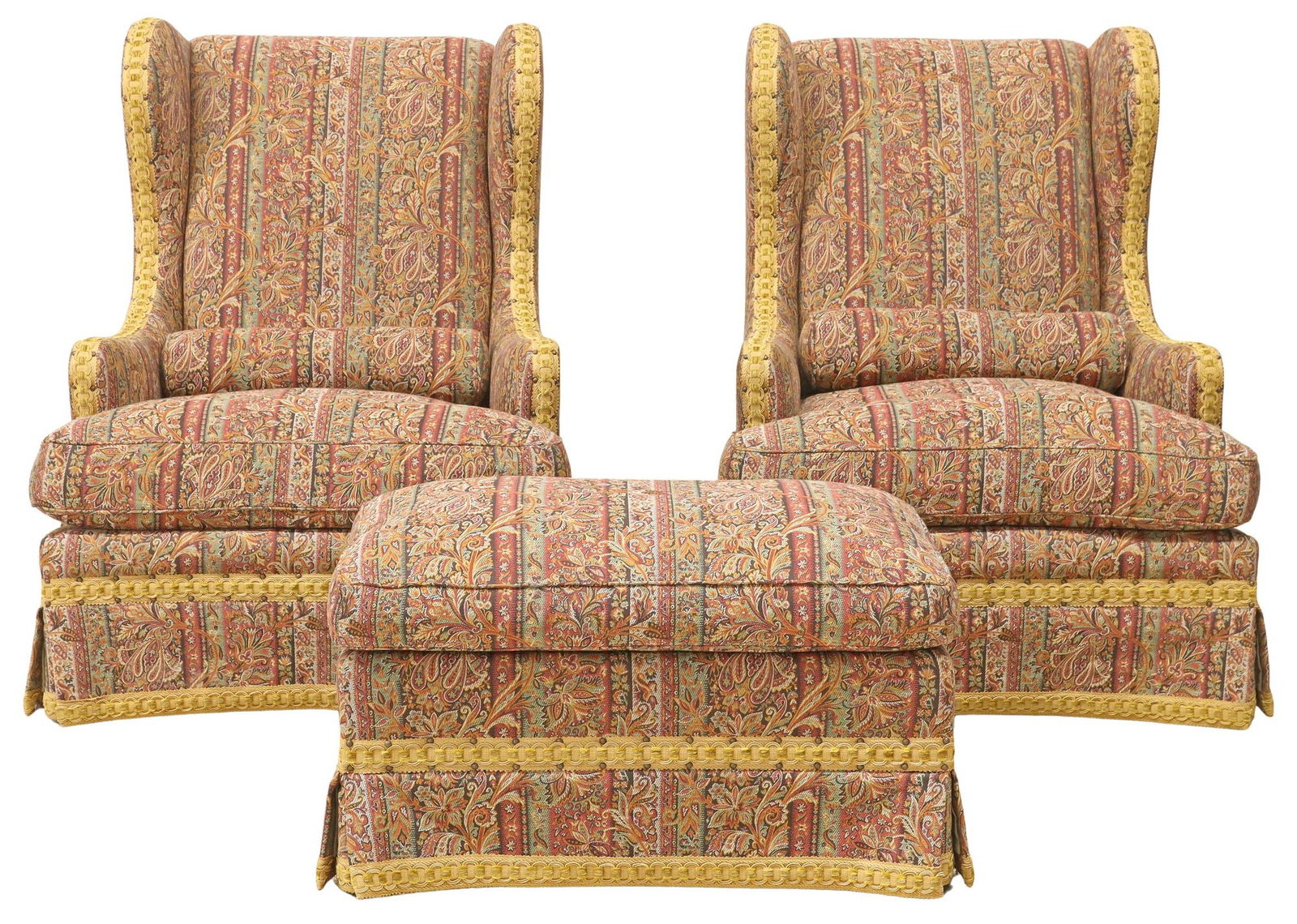 (3) SCALAMANDRE 'BEL AIR' WING CHAIRS & OTTOMAN (1 of 5)