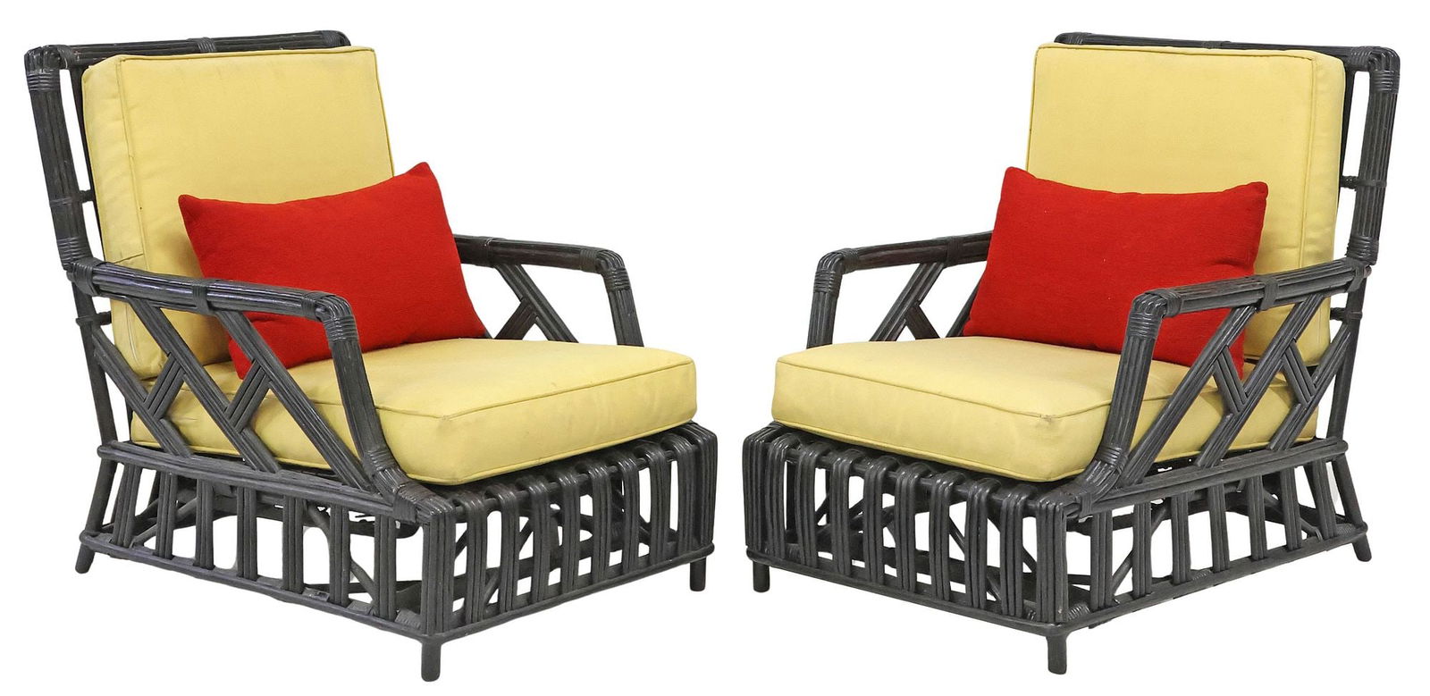 MODERN BLACK-PAINTED & REEDED PATIO LOUNGE ARMCHAIRS (1 of 4)