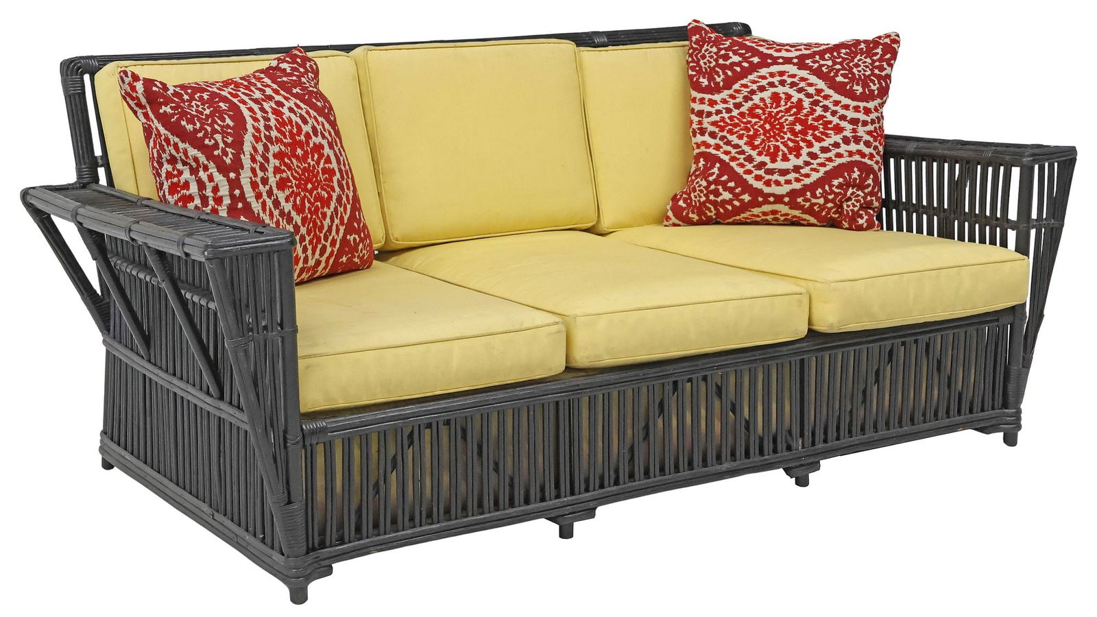 MODERN PAINTED REEDED RATTAN CUSHIONED PATIO SOFA (1 of 3)