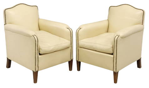 (2) FRENCH LEATHER UPHOLSTERED CLUB CHAIRS (1 of 3)