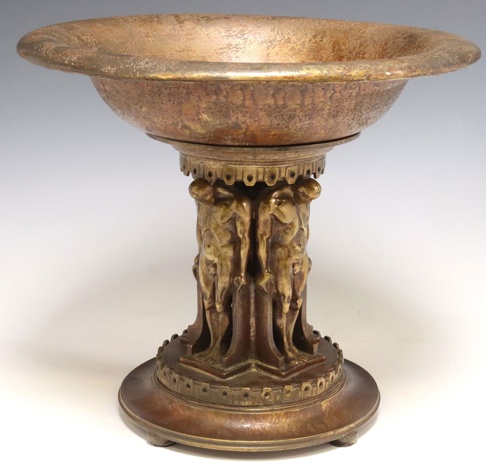 AFTER OSCAR BACH (1884-1957) ART DECO 'TELEMONS' FIGURAL METAL COMPOTE (1 of 6)