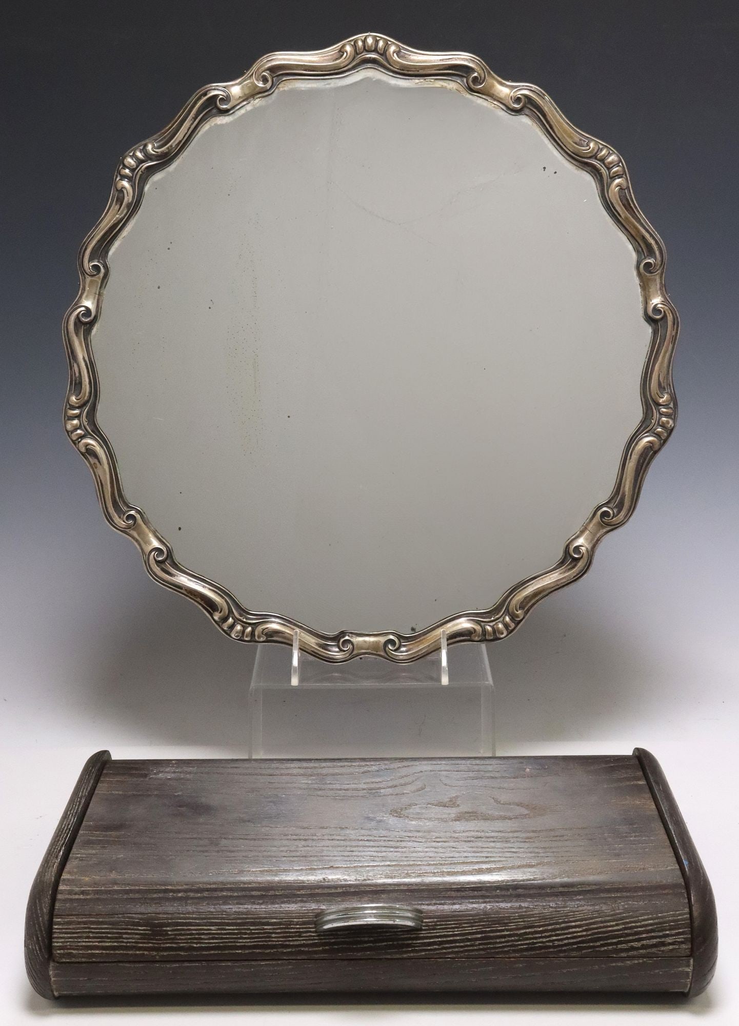 (2) ART DECO CERUSED OAK TABLE BOX & .800 SILVER-CLAD REPOUSSE TRAY (1 of 7)