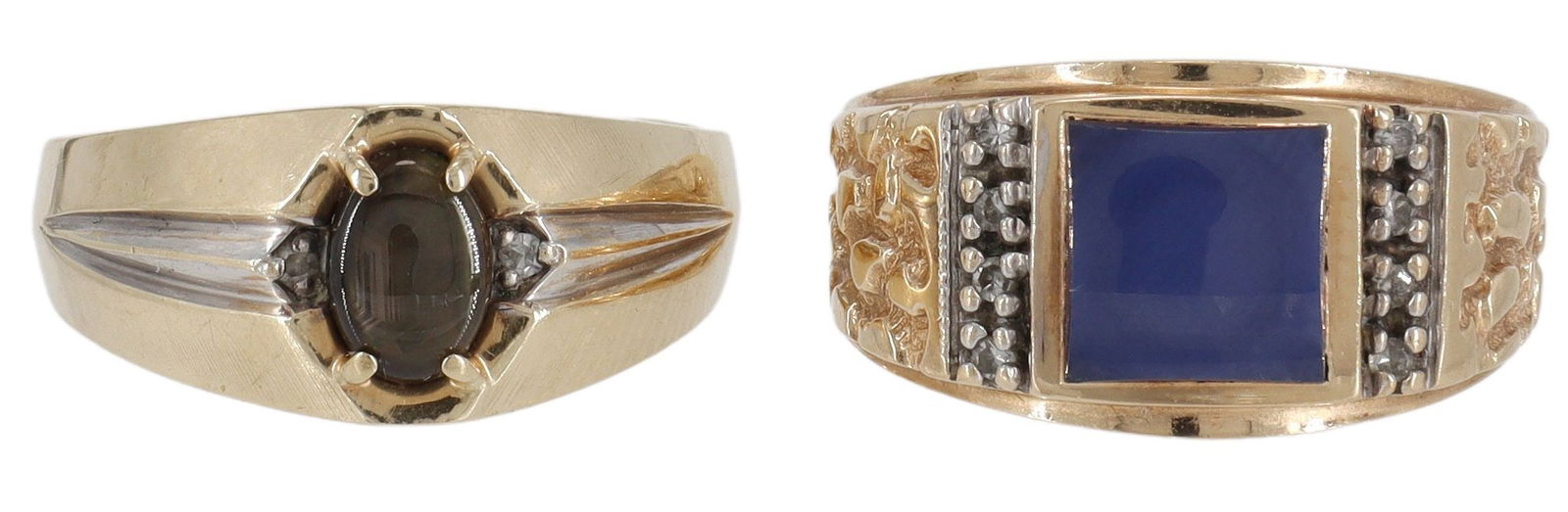 (2) ESTATE GENTS 10KT YELLOW GOLD & GEMSTONE RINGS (1 of 4)