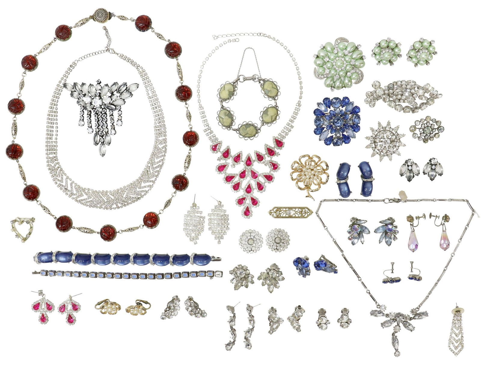 (LOT) LARGE COLLECTION OF ESTATE RHINESTONE & OTHER COSTUME JEWELRY (1 of 3)