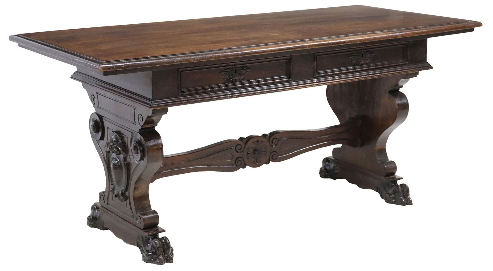 ITALIAN RENAISSANCE REVIVAL CARVED WALNUT WRITING TABLE (1 of 6)