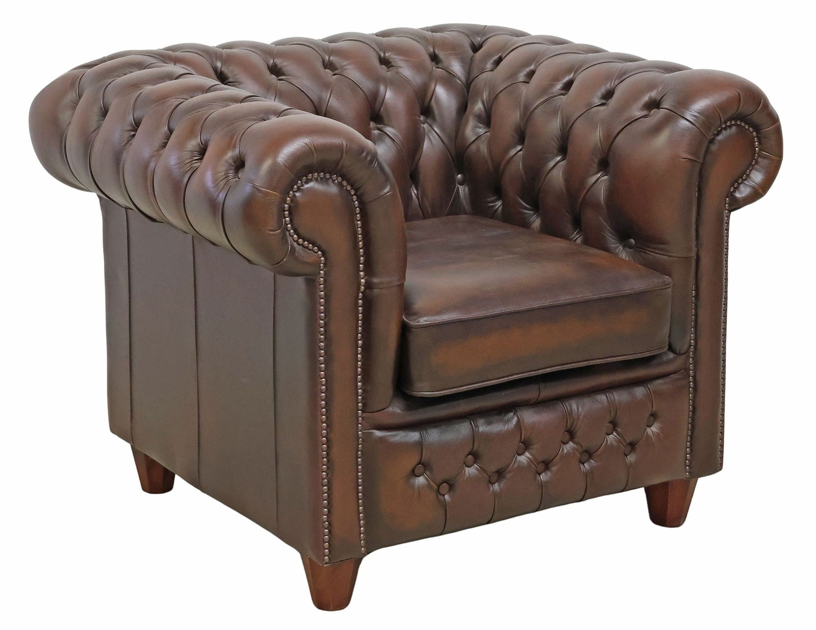 ENGLISH CHESTERFIELD STYLE TUFTED BROWN LEATHER CLUB CHAIR (1 of 4)