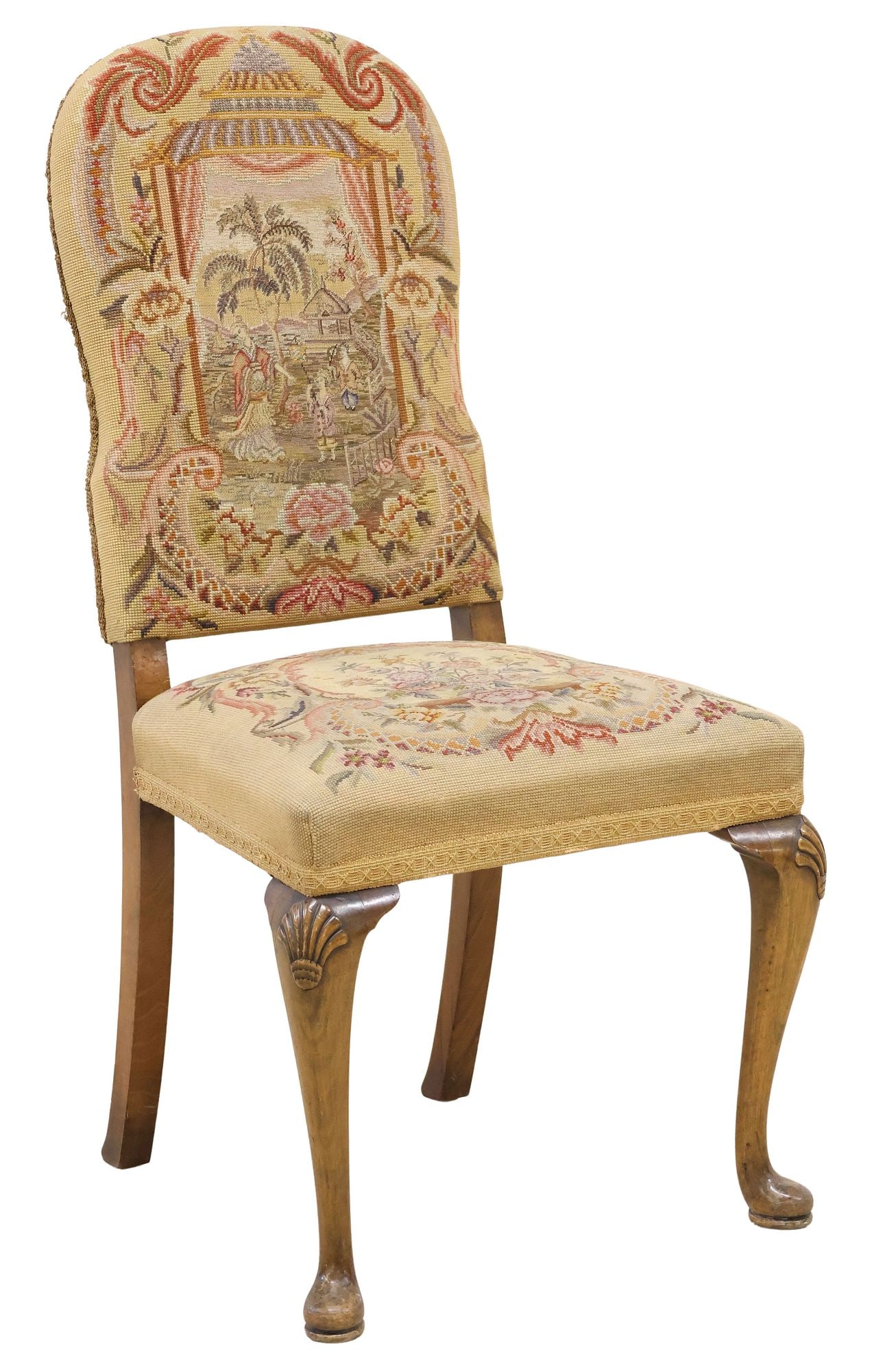 QUEEN ANNE STYLE NEEDLEWORK SIDE CHAIR (1 of 5)