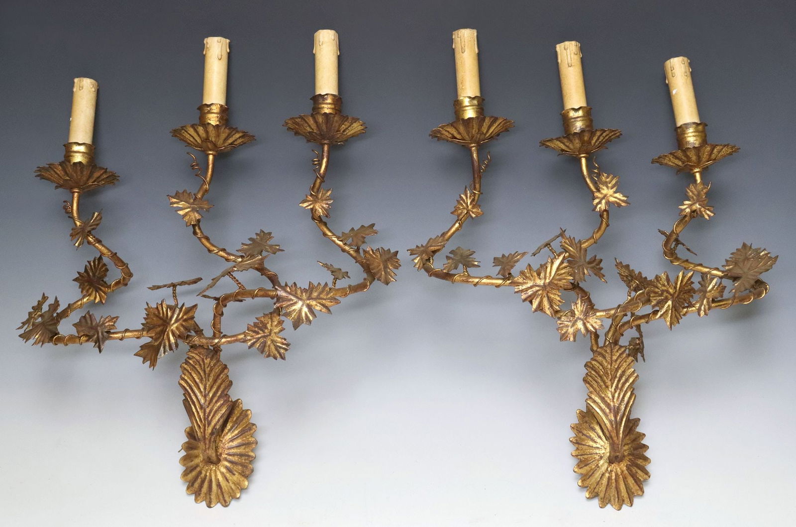 (2) ITALIAN GILT IRON FLORAL 3-LIGHT WALL SCONCES (1 of 4)