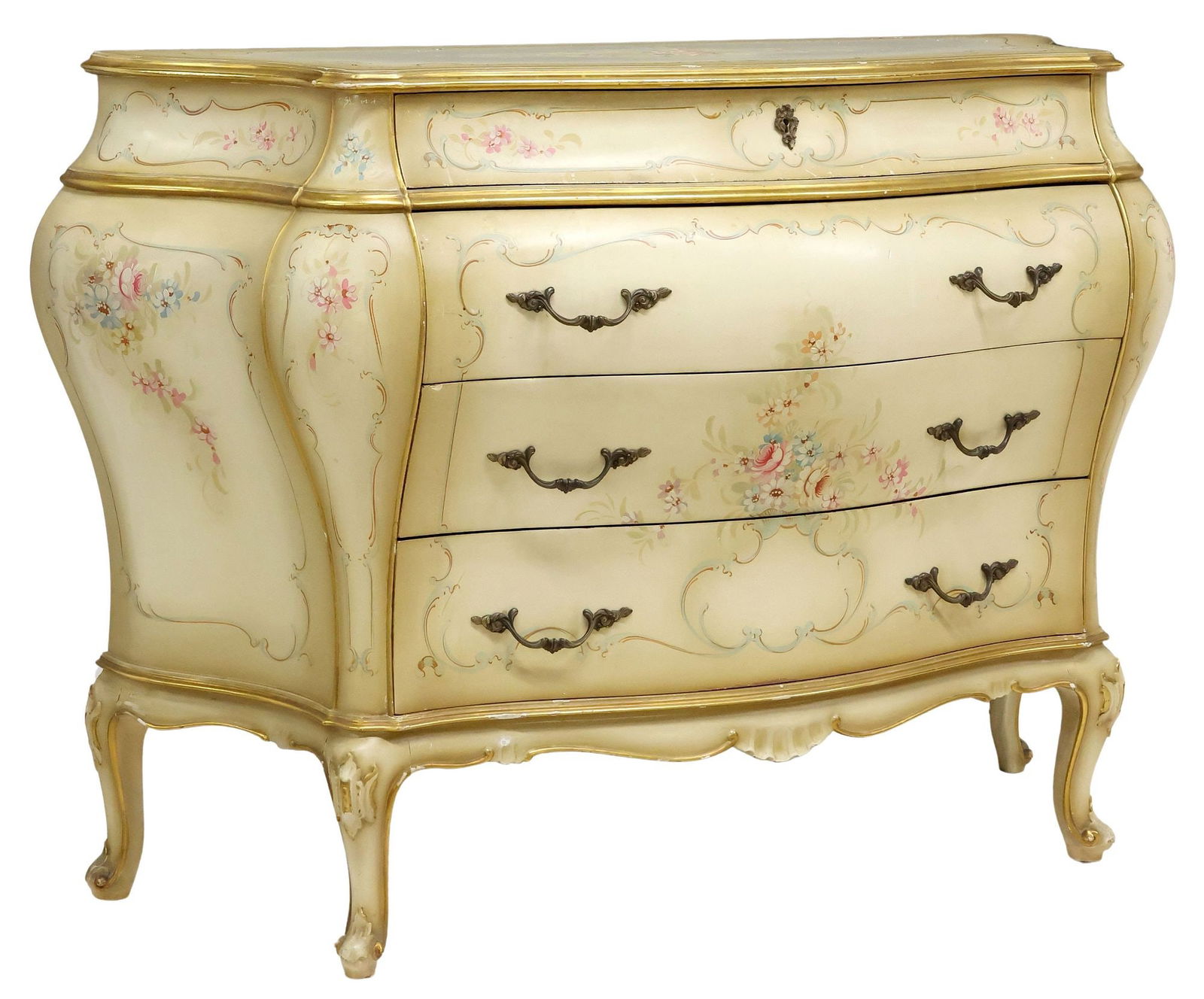 VENETIAN PARCEL-GILT & PAINTED BOMBE COMMODE (1 of 5)