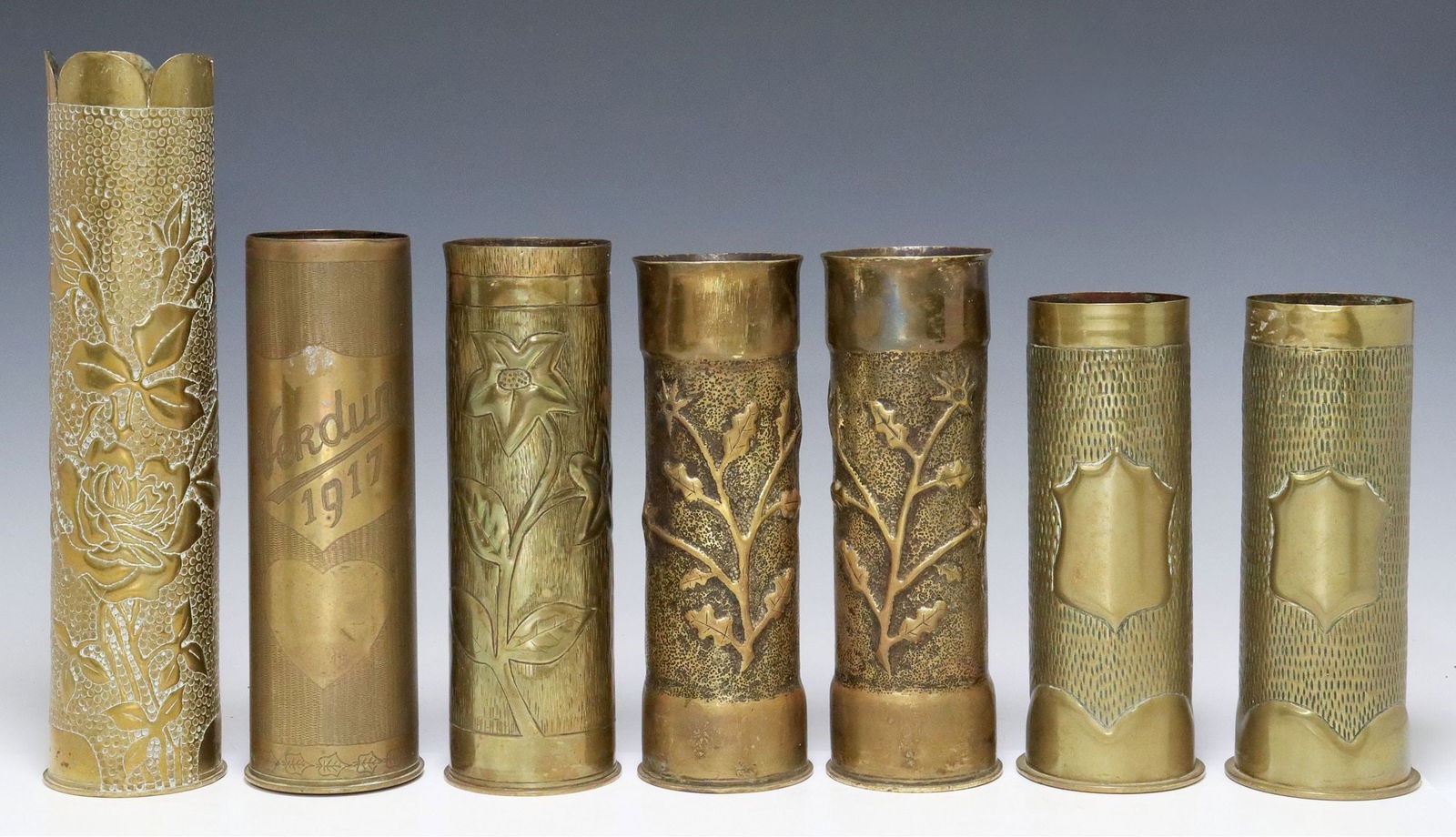 (7) FRENCH WWI-ERA TRENCH ART ARTILLERY SHELL VASES (1 of 3)