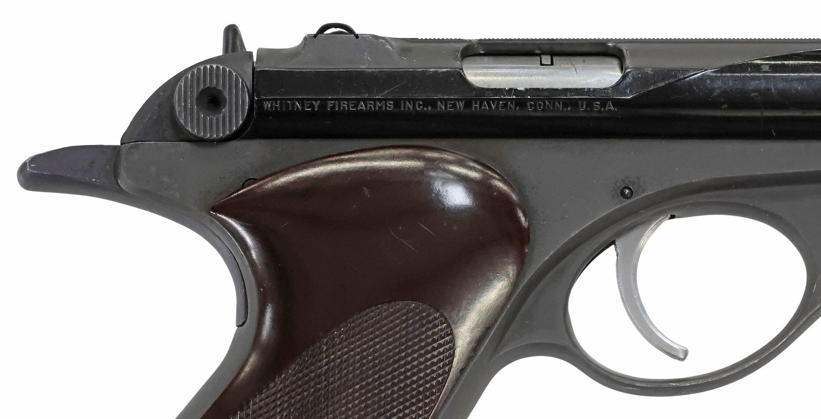 WHITNEY ARMS WOLVERINE .22LR PISTOL, 1950'S: Whitney Wolverine Pistol, mfg. 1950's, Auto-Load, .22LR caliber, 4.6" barrel, fixed front and rear sights, the upper left side marked "Whitney", marked at right side "Whitney F