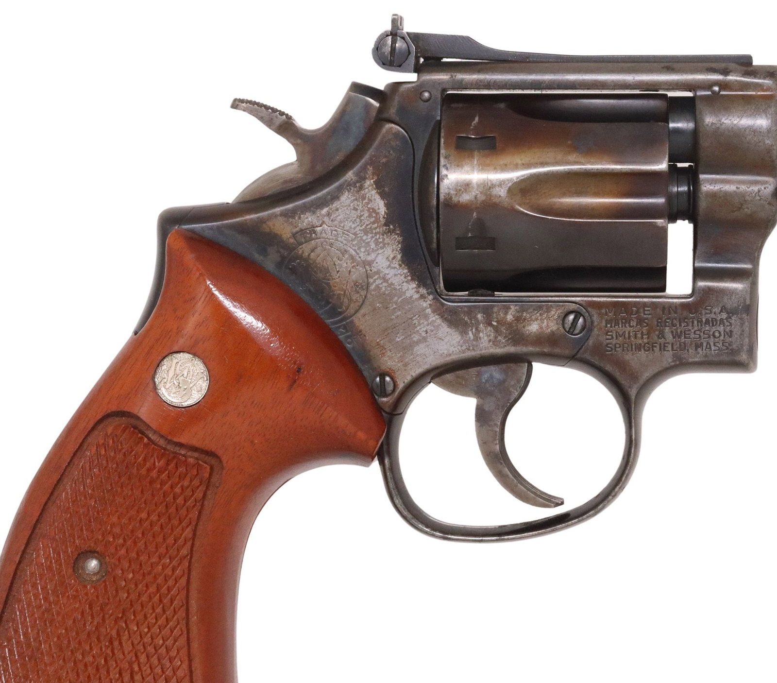 SMITH & WESSON M48-4 REVOLVER,.22MAG 8" BARREL: Smith & Wesson Model 48-4 double action revolver, .22MRF (Magnum), 8.3/8" barrel, blade front sight, adjustable rear sight, 6 round swing out cylinder, checkered wood logo grips, barrel finis