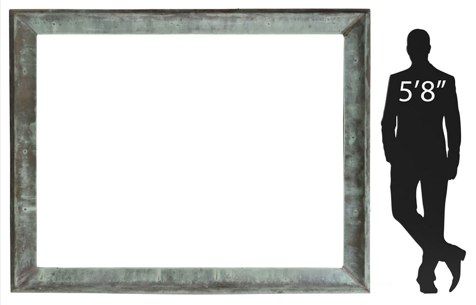 MONUMENTAL VERDIGRIS PATINATED COPPER FRAME, 72.5" X 90.5": Monumental rectangular copper frame, in a verdigris patina, approx 72.5"h, 90.5"w