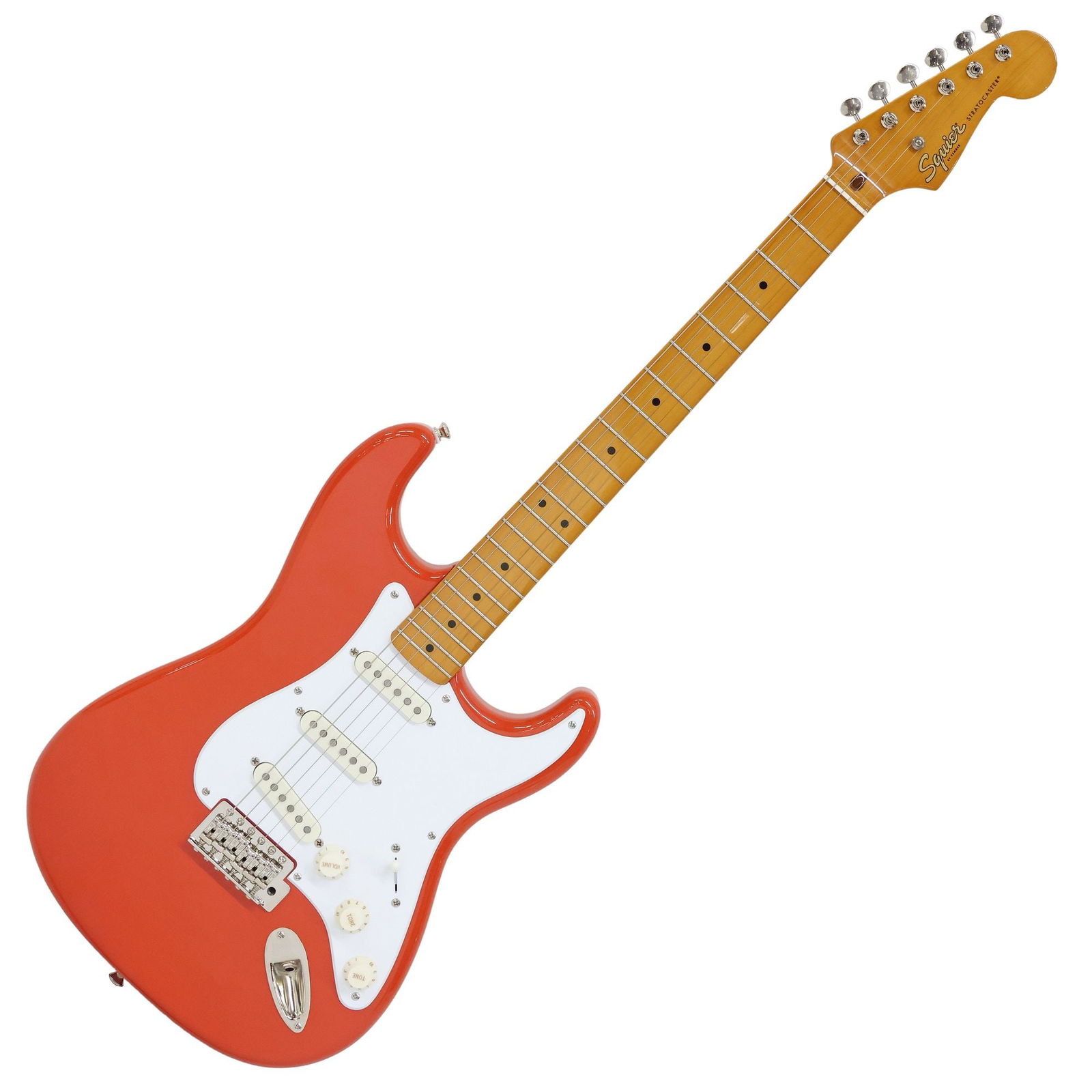 SQUIER STRATOCASTER: Squier Classic Vibe '50's Stratocaster in Fiesta Red finish. Includes gig bag. 42" x 17" x 3" 9.5lbs