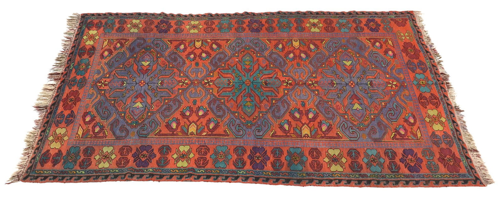 HAND-WOVEN SOUMAK RUG, 11'1" X 6'3.5": Hand-woven Soumak (Sumak) rug, approx 11'1"l, 6'3.5"w **Please Note: All of the rugs offered in this auction would likely benefit from a professional cleaning. Estate rugs may show s