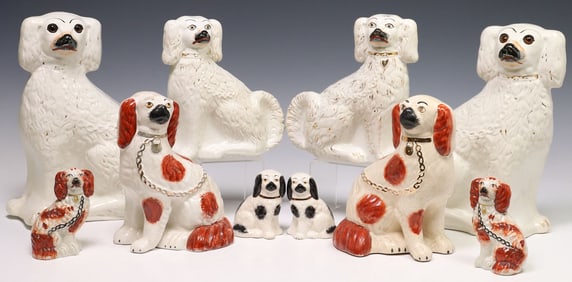 (10) ENGLISH VICTORIAN STAFFORDSHIRE PORCELAIN MANTEL DOGS