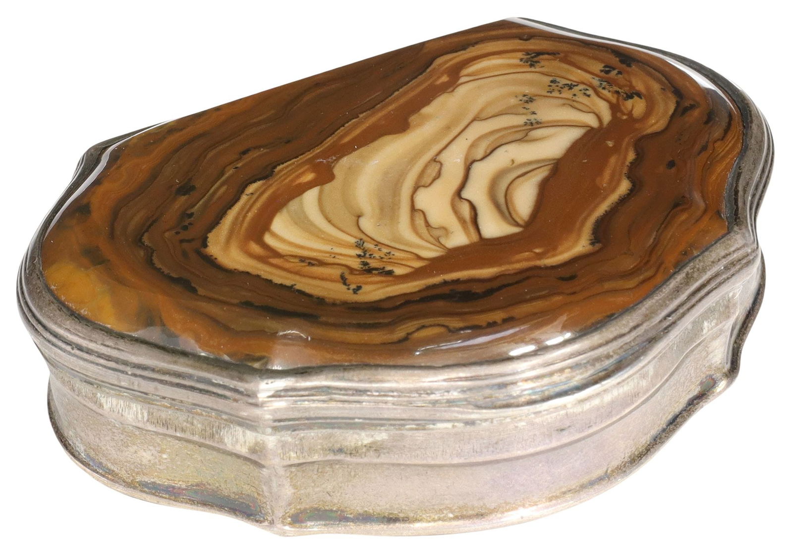 ENGLISH GEORGIAN SILVER & MOUNTED AGATE SNUFF BOX (1 of 5)