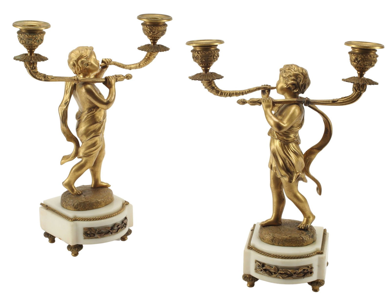 (2) FRENCH LOUIS XVI STYLE ORMOLU FIGURAL TWO-LIGHT CANDELABRA (1 of 5)