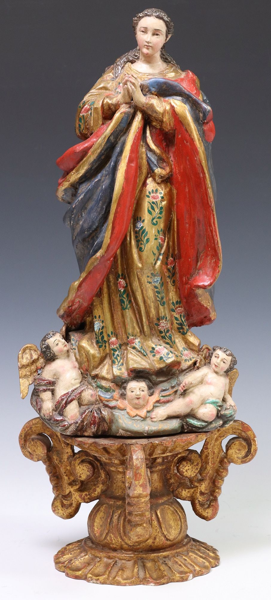 SPANISH COLONIAL SANTO FIGURE, VIRGIN MARY IMMACULATE CONCEPTION, 24"H (1 of 5)