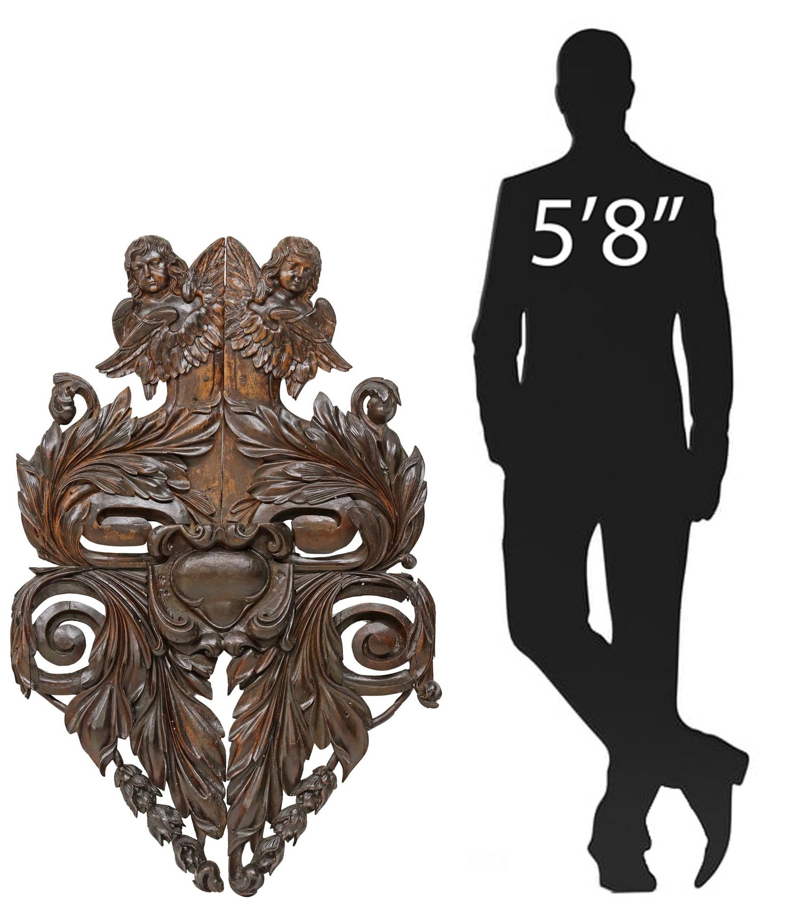 CONTINENTAL BAROQUE STYLE CARVED OAK ARCHITECTURAL WALL PANEL, 54"H (1 of 6)