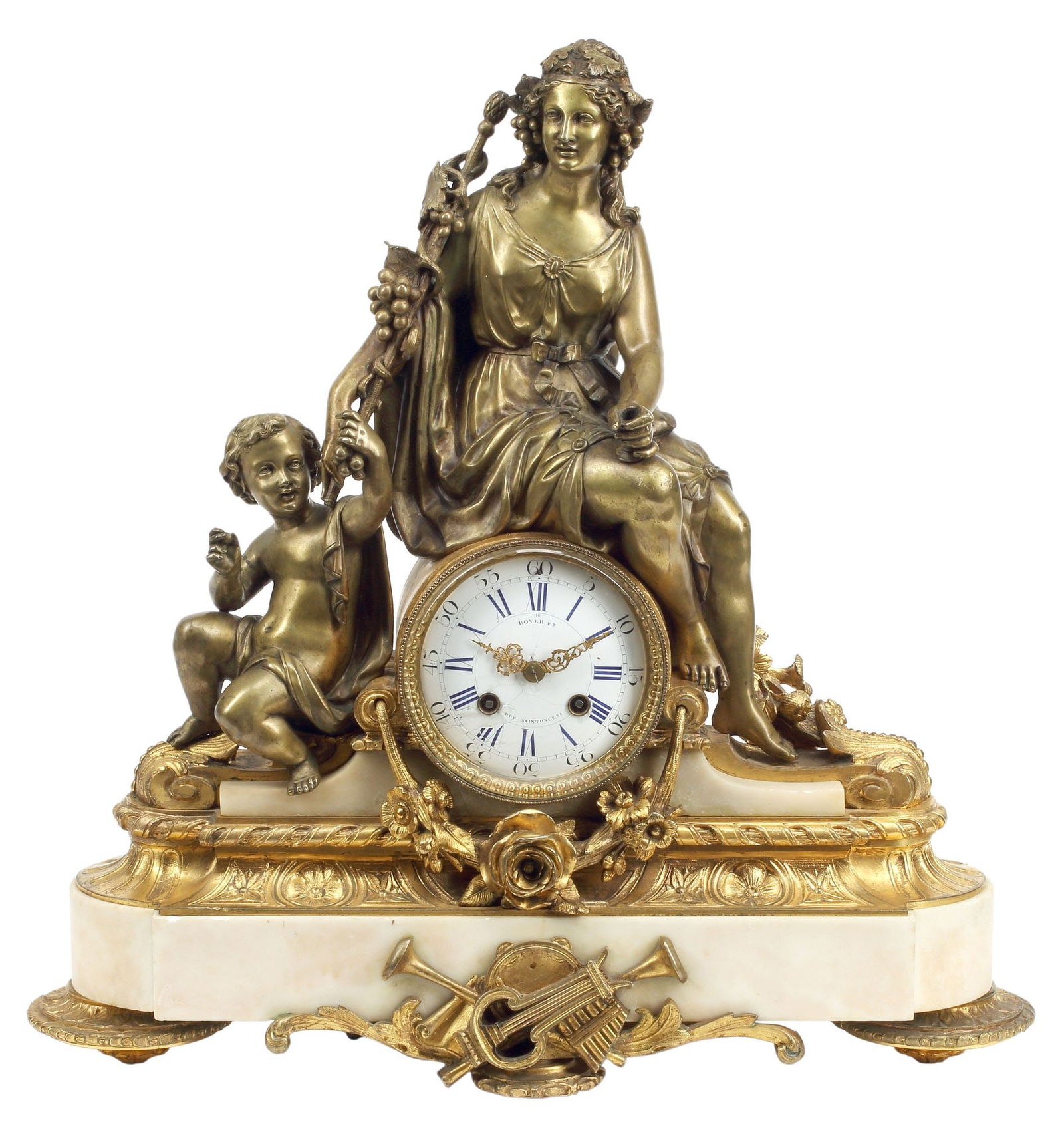 FRENCH NEOCLASSICAL STYLE FIGURAL ORMOLU & MARBLE MANTEL CLOCK (1 of 6)
