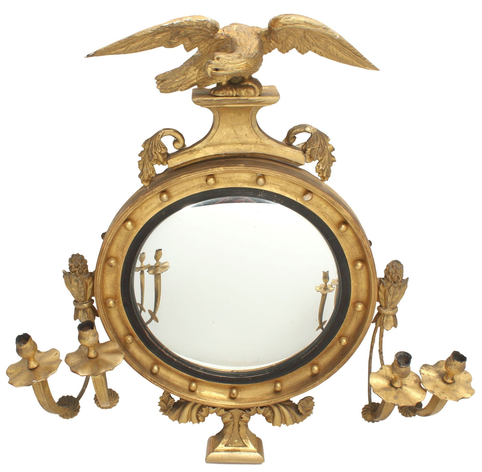 REGENCY GILTWOOD & PARCEL EBONIZED CONVEX FOUR-LIGHT GIRANDOLE (1 of 5)