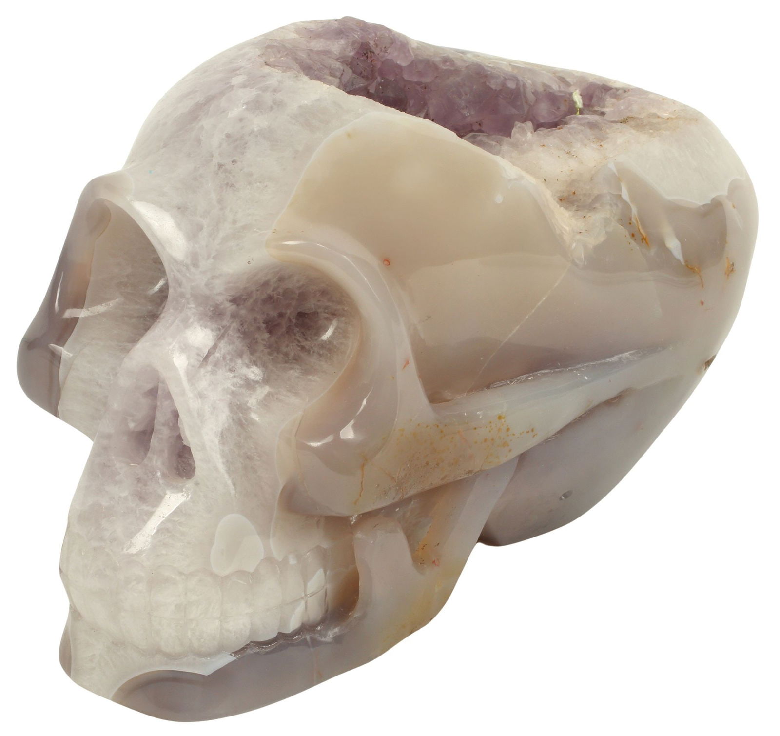 CARVED AGATE & ROCK CRYSTAL MODEL OF A HUMAN SKULL (1 of 4)