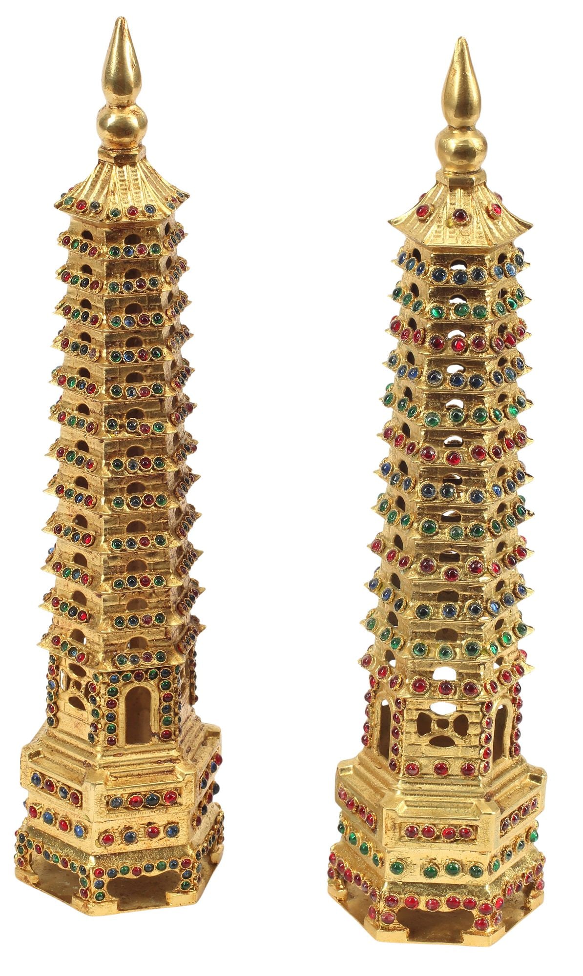 (2) CHINESE JEWELED GILT-BRONZE PAGODAS (1 of 5)