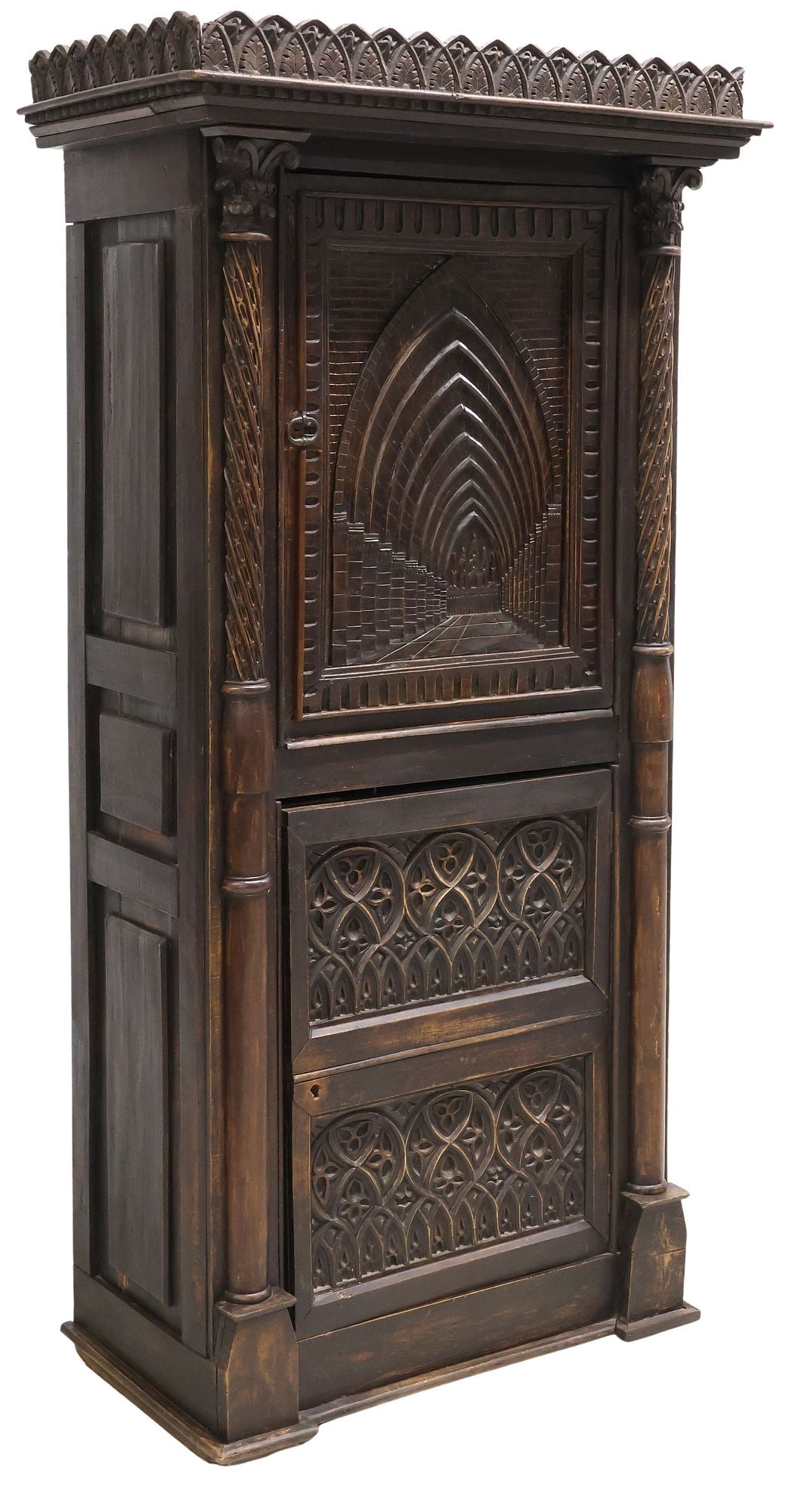 FRENCH GOTHIC REVIVAL HIGHLY CARVED WALNUT CREDENCE CABINET (1 of 6)
