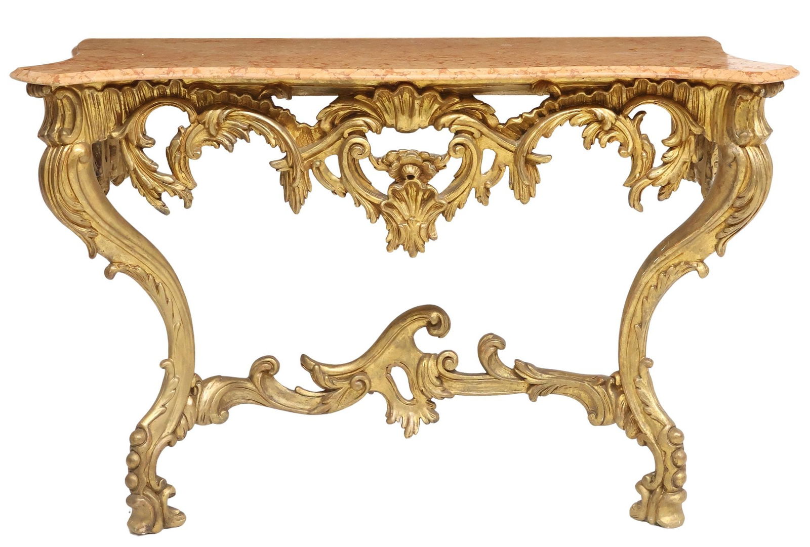 ITALIAN ROCOCO STYLE MARBLE-TOP GILTWOOD CONSOLE TABLE (1 of 3)