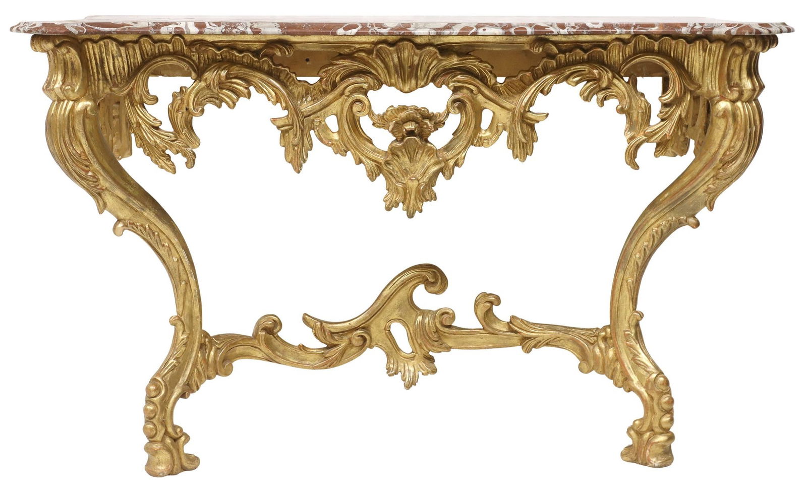 ITALIAN ROCOCO STYLE MARBLE-TOP GILTWOOD CONSOLE TABLE (1 of 3)