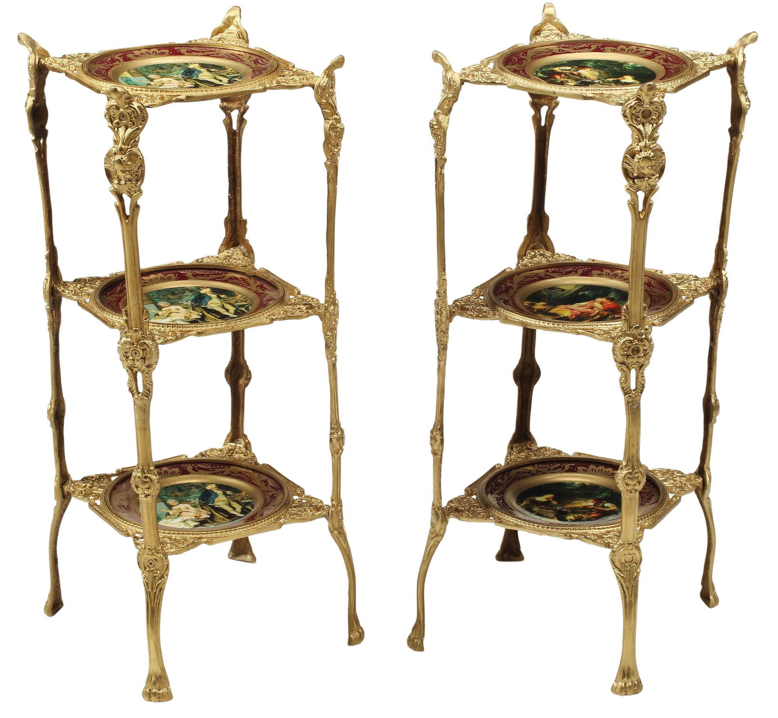 (2) LOUIS XV STYLE ORMOLU & PORCELAIN 3-TIER SIDE TABLES (1 of 5)