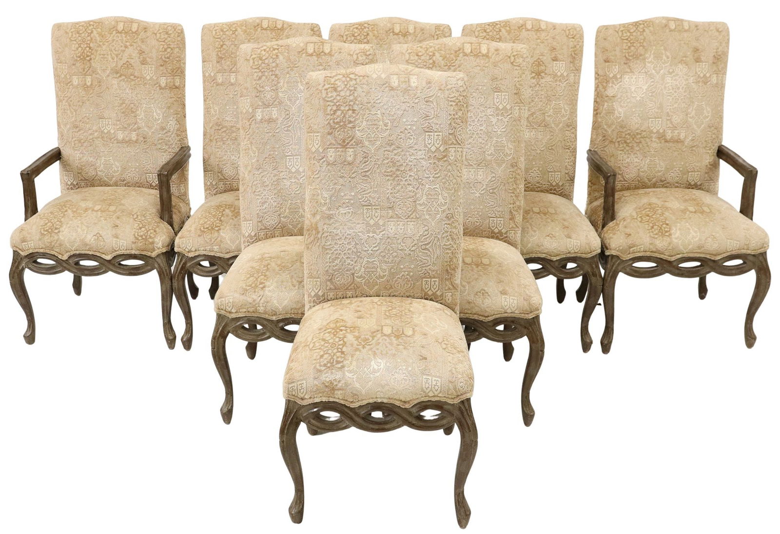 (8) LOUIS XV STYLE DISTRESSED & UPHOLSTERED HIGH-BACK CHAIRS (1 of 3)