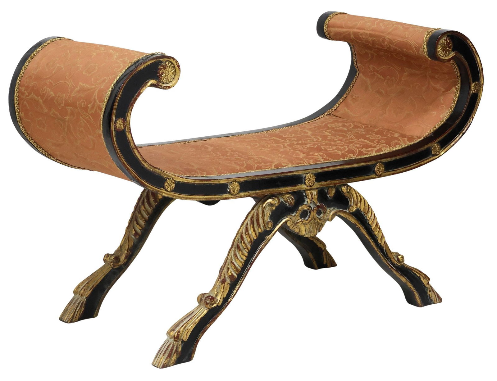 FRENCH REGENCY STYLE PARCEL-GILT & EBONIZED BENCH (1 of 4)