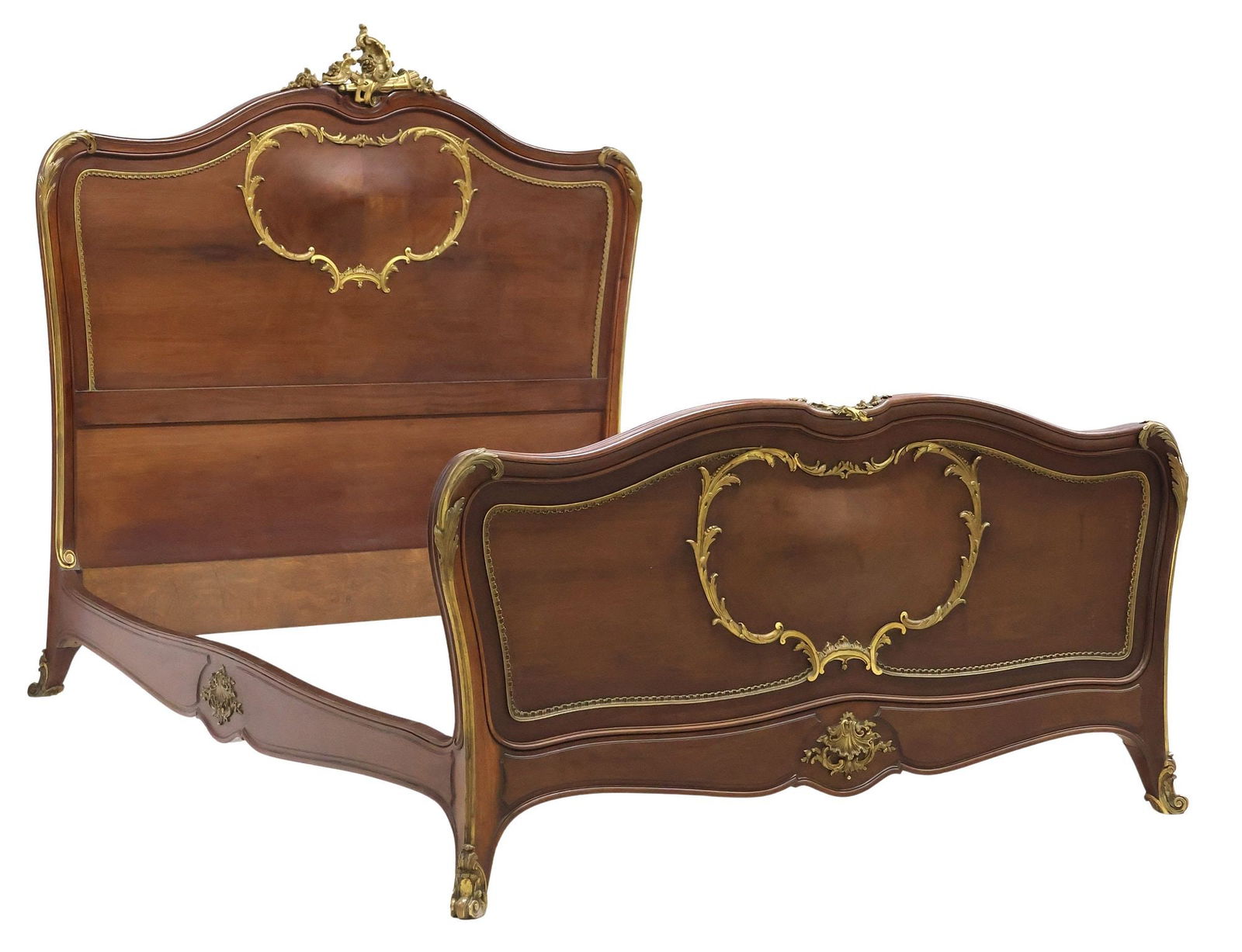 FINE FRENCH LOUIS XV STYLE GILT BRONZE & MAHOGANY BED (1 of 2)