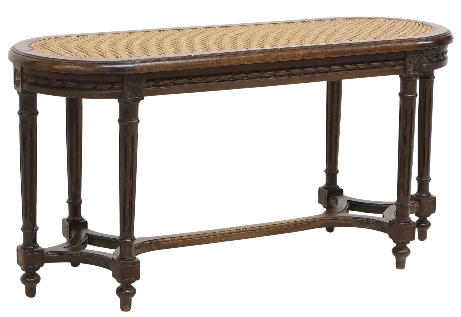 FRENCH LOUIS XVI STYLE CANED WALNUT OVAL BENCH (1 of 4)
