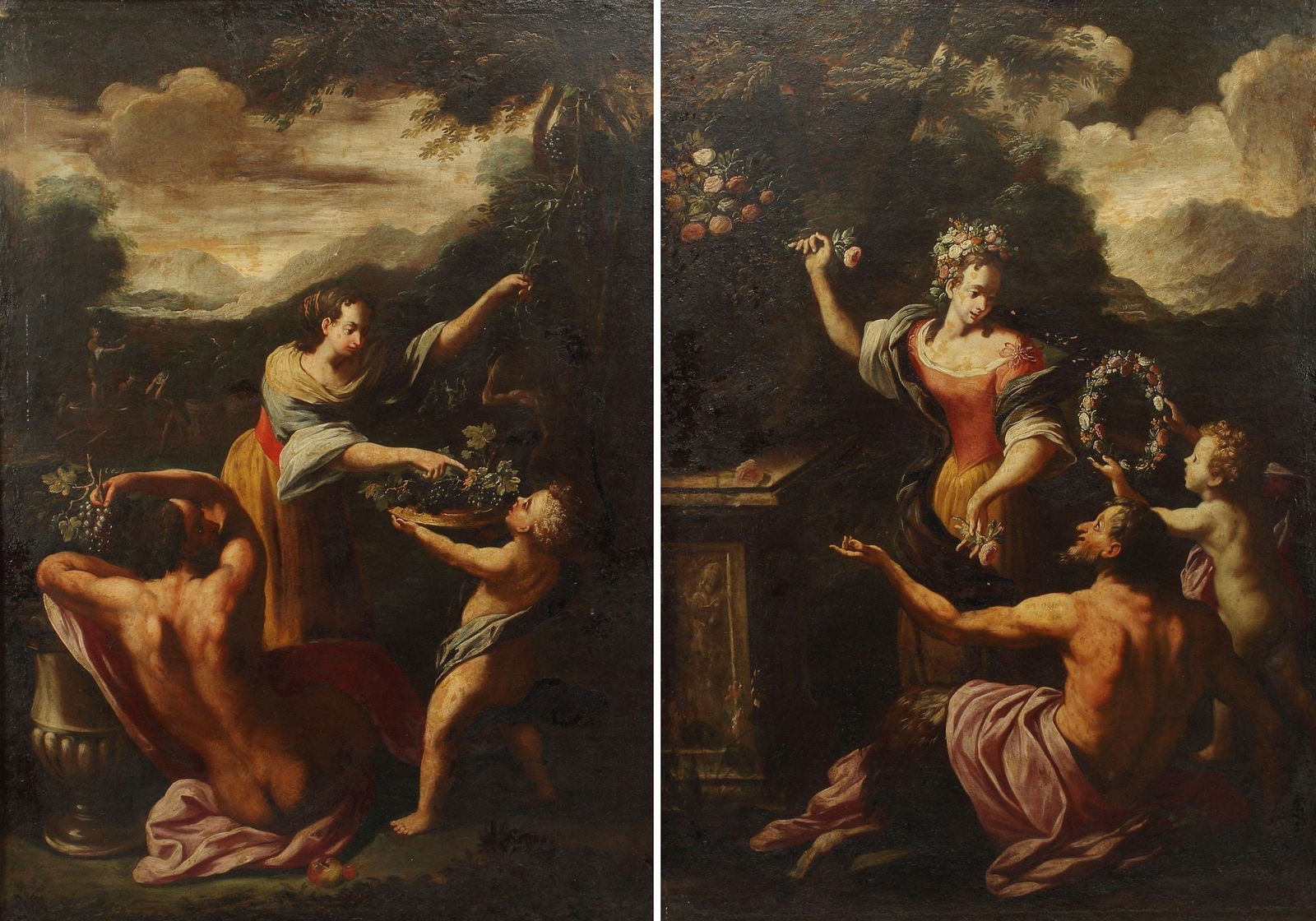 (2) LARGE FRAMED CONTINENTAL MYTHOLOGICAL PAINTINGS, 52.25" X 37.5" (1 of 11)