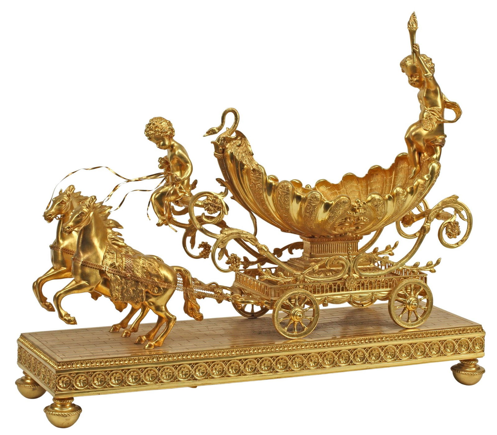 NEOCLASSICAL STYLE ORMOLU FIGURAL SCULPTURE, CHARIOT WITH PUTTI (1 of 7)